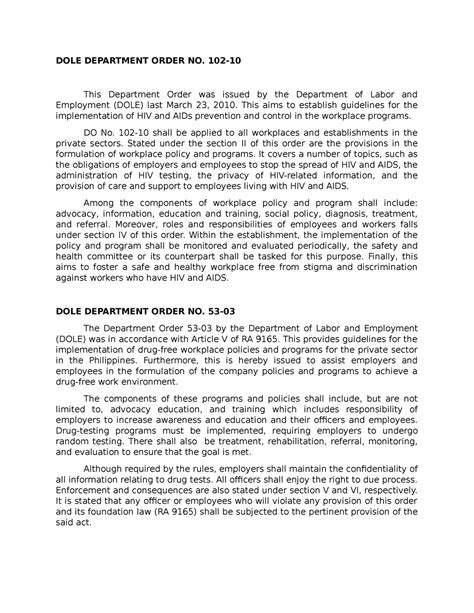 dole department order no. 102-10|Department Order No.10 Series of 1997 .